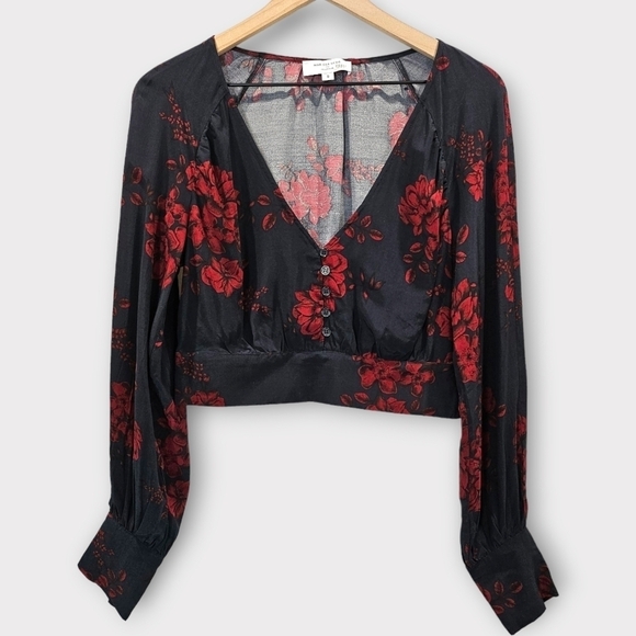 Marissa Webb Collective Navy Floral V-neck Blouse - Picture 2 of 15